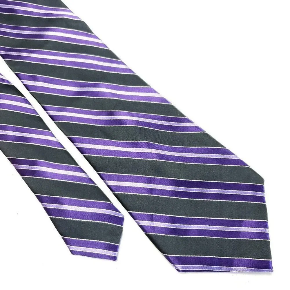 Perry Ellis Portfolio Gray Purple‎ Striped Woven Skinny Silk Tie